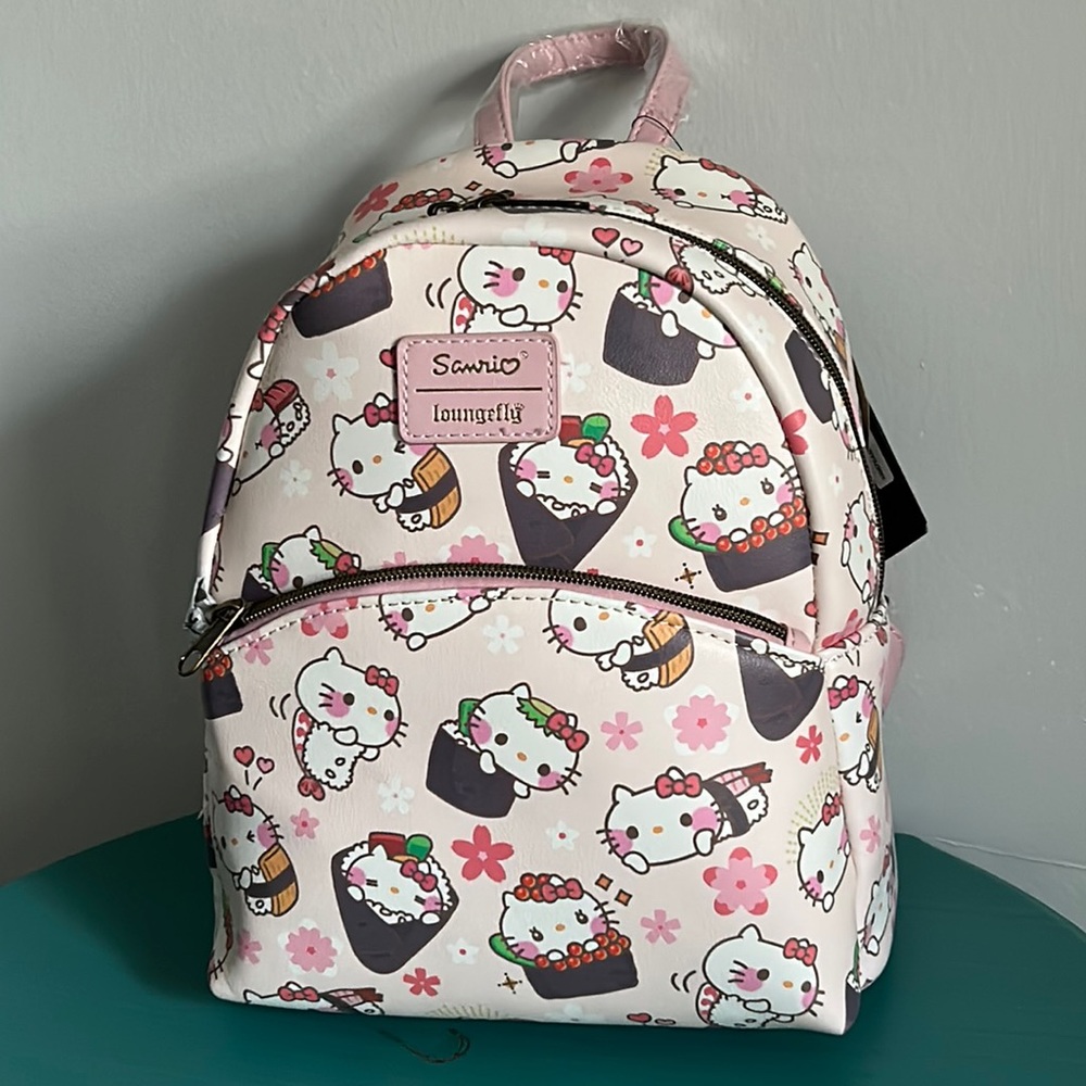 New Loungefly Hello Kitty Sushi Rolls Graphic Vegan Leather Mini Backpack